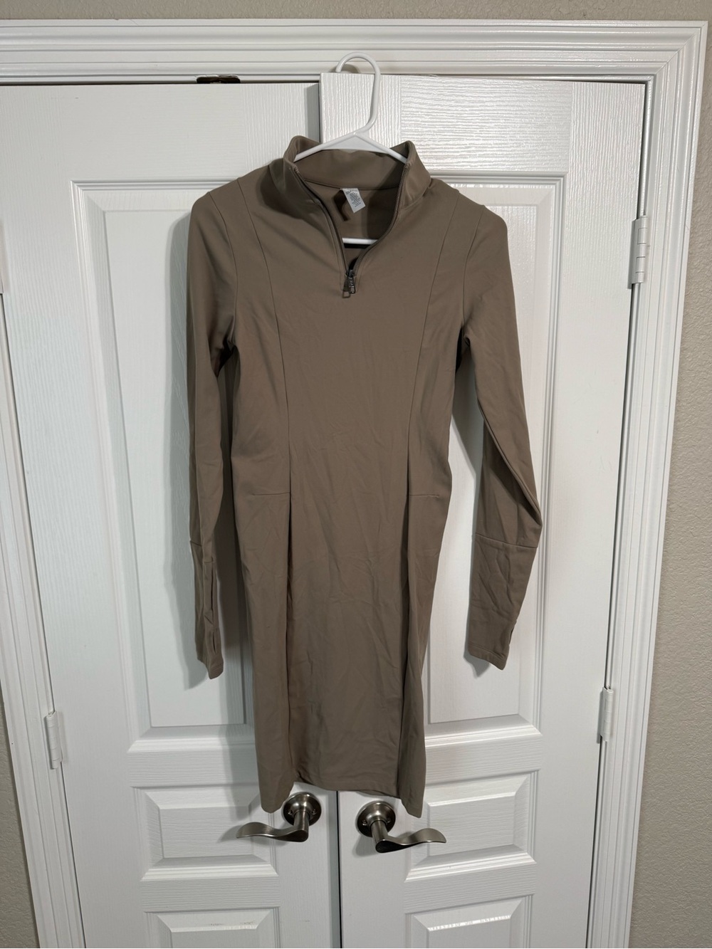 Long Sleeve Taupe Quarter-Zip Women's Dress